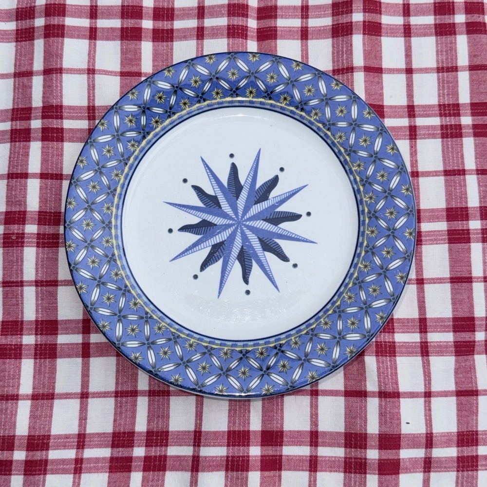 Victoria & Beale Williamsburg Salad Plates Set‎ of 3 Blue White Star 8.25" EXCL